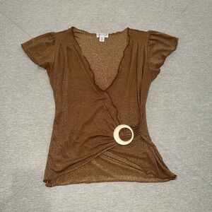 Vintage Brown Wrap Top with Ring Detail